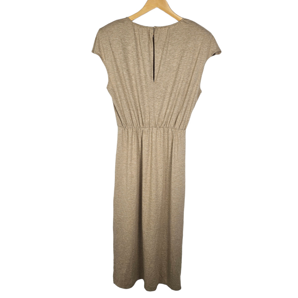 Wayf Padded Shoulder Sand Midi Dress M - Picture 3 of 3